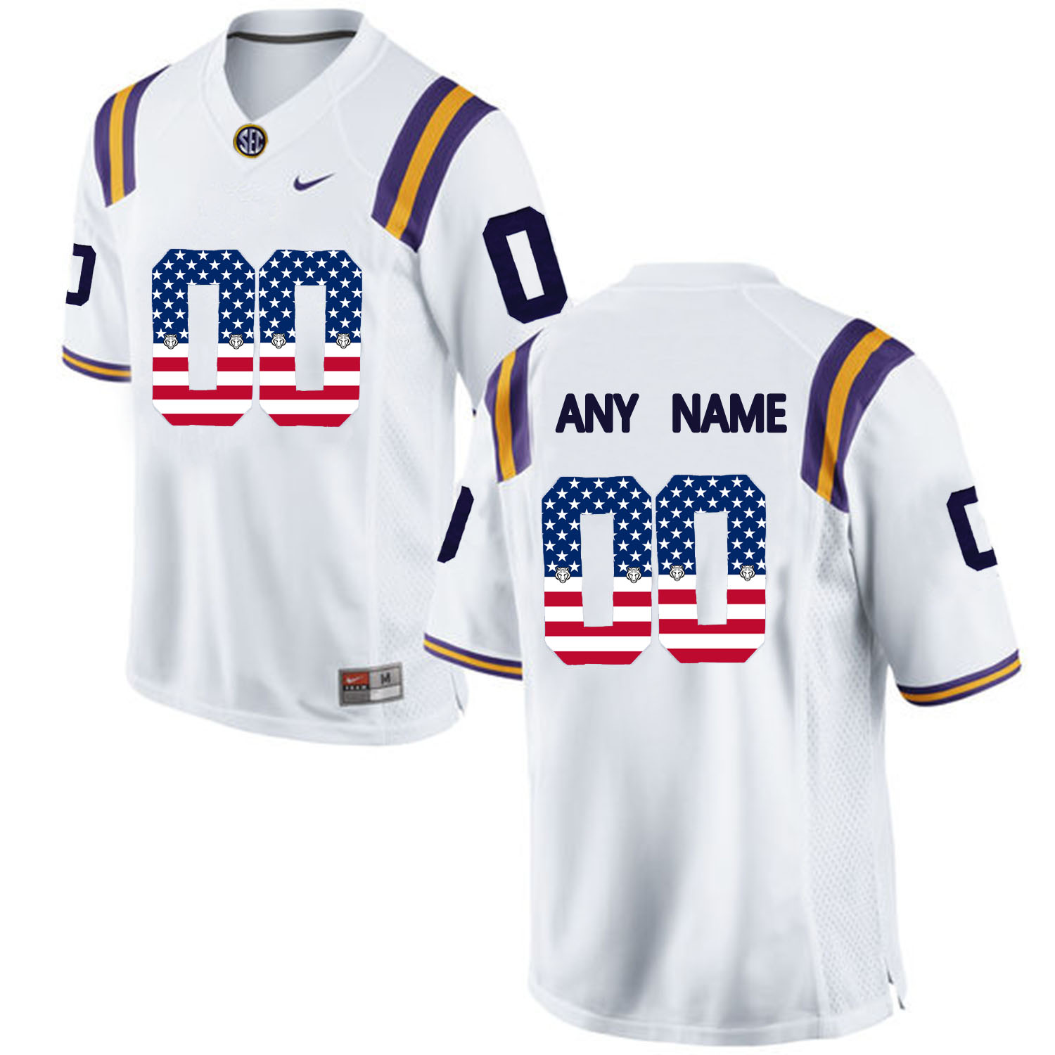US Flag Fashion Men LSU Tigers Customized College Football Limited Jersey White